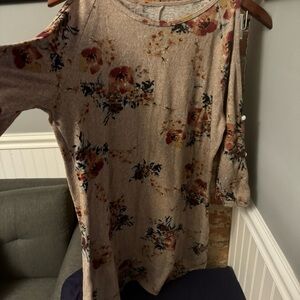 Anthropologie Alya Tan Floral Cold Shoulder Long Sleeve Dress Size Large